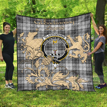 Tartan Vibes Clothing Glendinning Tartan Quilt with Family Crest and Scottish Symbol Style
