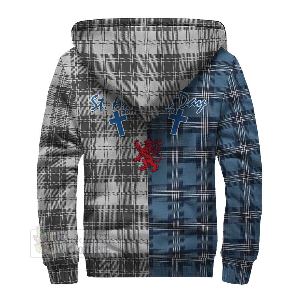 Glendinning Tartan Sherpa Hoodie Happy St. Andrew's Day Half Tartan Style - Tartan Vibes Clothing