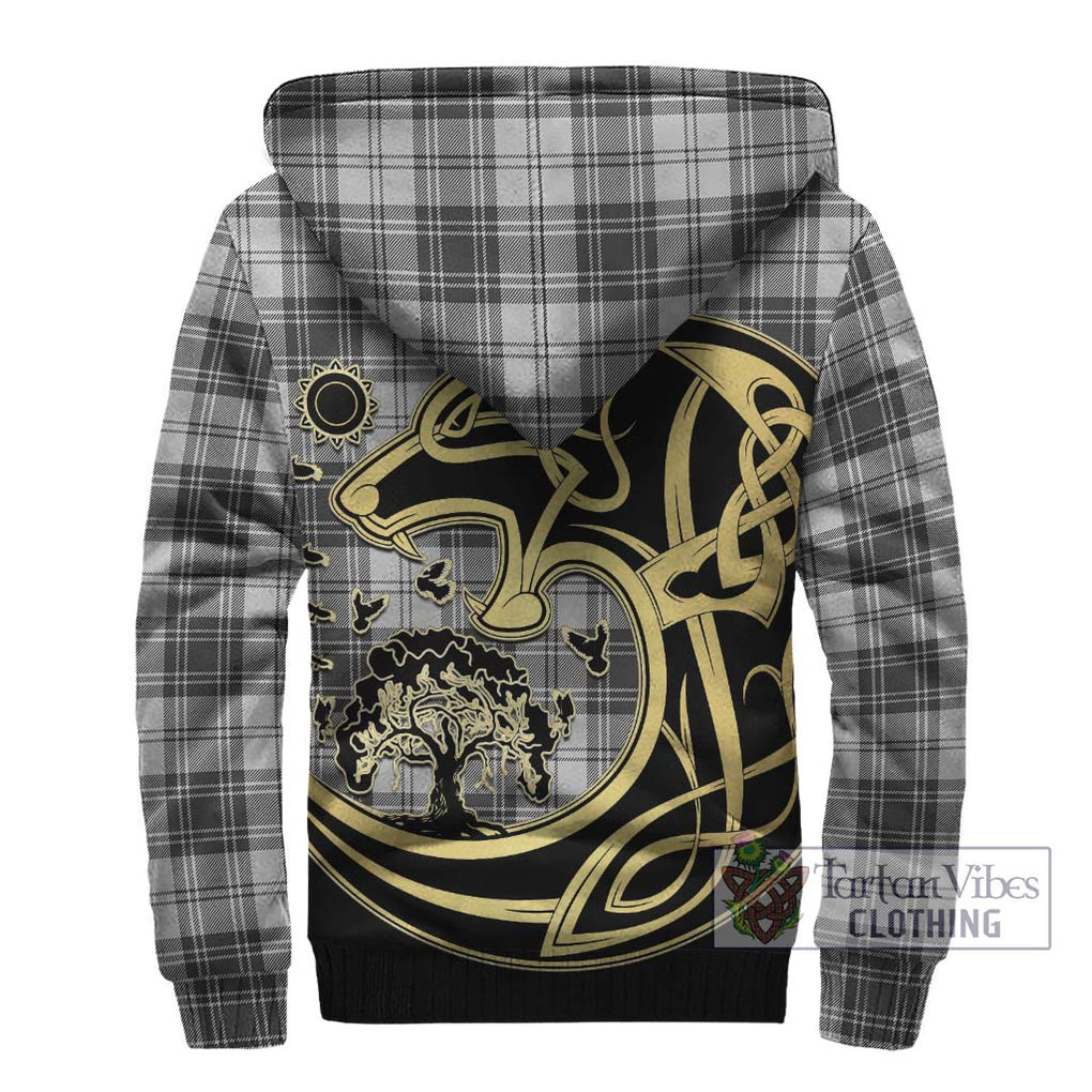 Glendinning Tartan Sherpa Hoodie with Family Crest Celtic Wolf Style - Tartan Vibes Clothing
