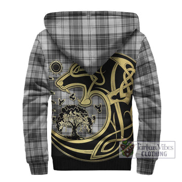 Glendinning Tartan Sherpa Hoodie with Family Crest Celtic Wolf Style - Tartan Vibes Clothing