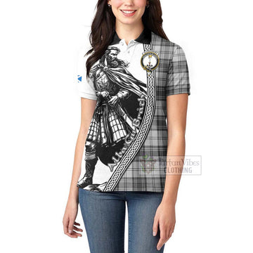 Glendinning Tartan Clan Crest Women's Polo Shirt with Highlander Warrior Celtic Style - Tartan Vibes Clothing
