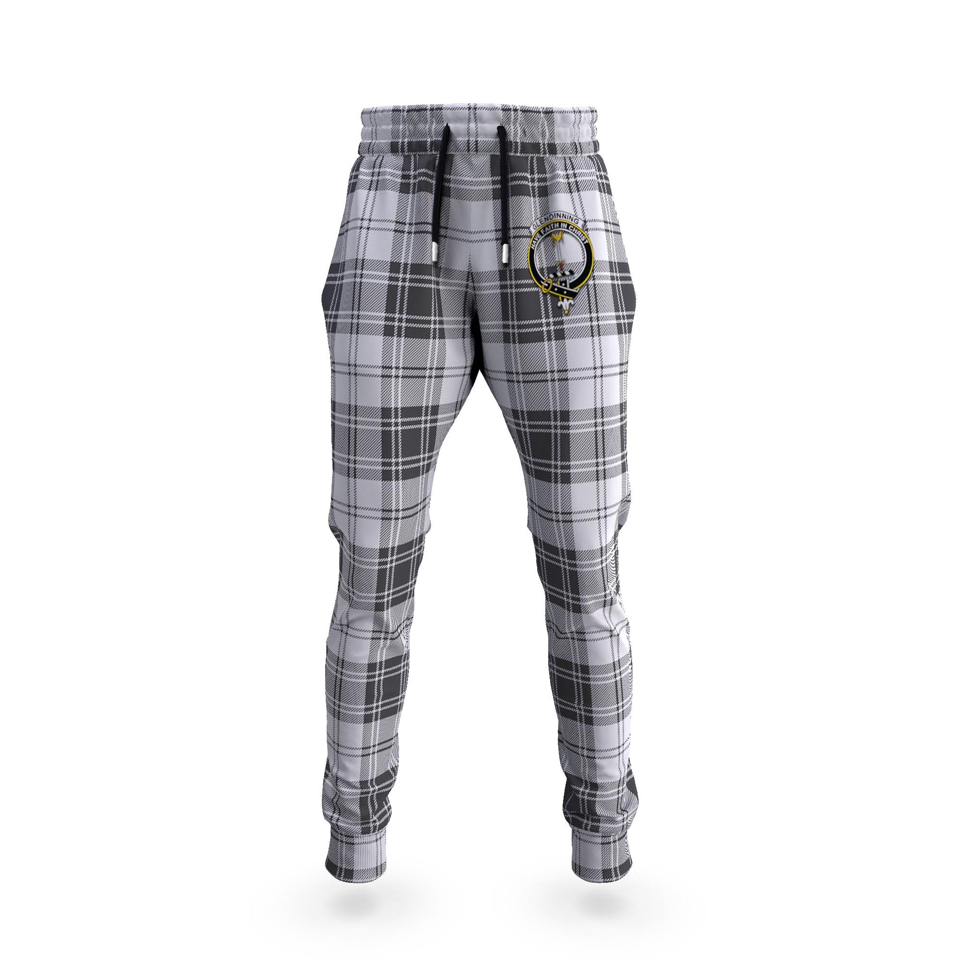 Glendinning Tartan Joggers Pants with Family Crest 5XL - Tartan Vibes Clothing