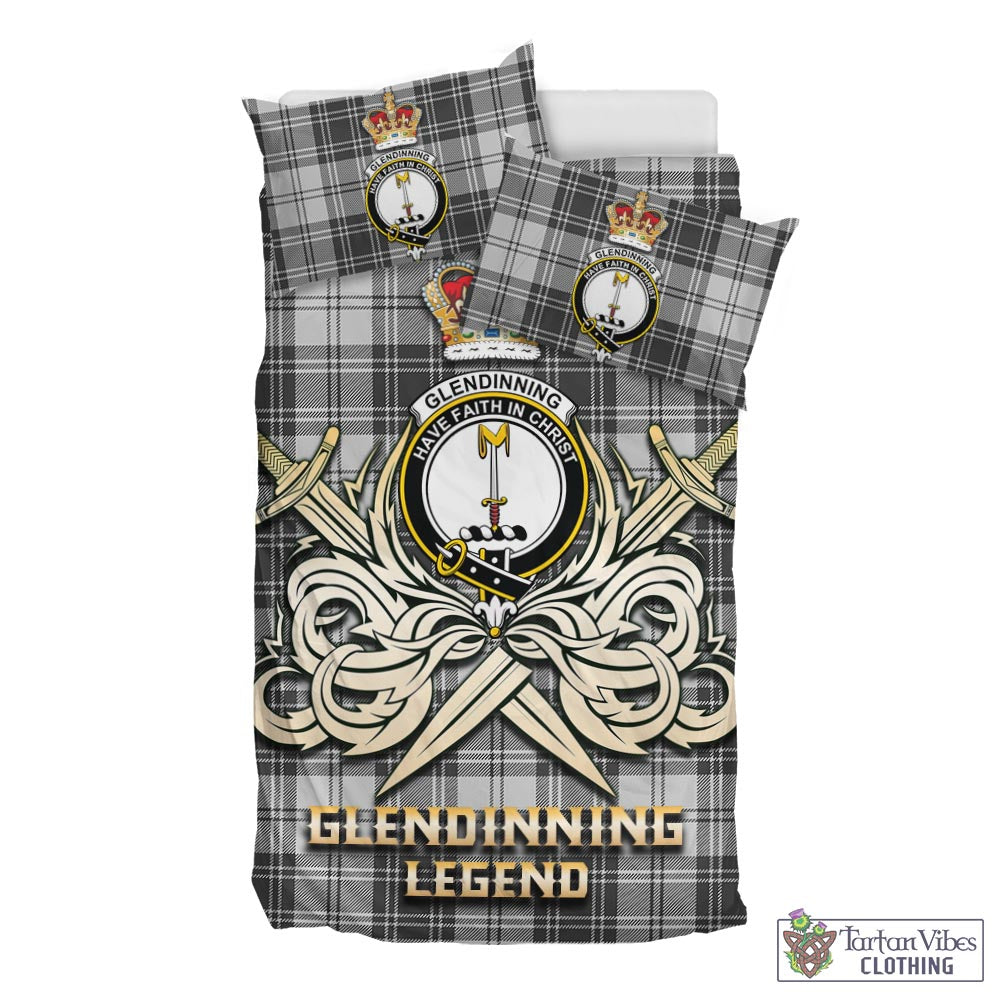 Tartan Vibes Clothing Glendinning Tartan Bedding Set with Clan Crest and the Golden Sword of Courageous Legacy