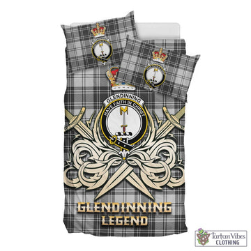 Tartan Vibes Clothing Glendinning Tartan Bedding Set with Clan Crest and the Golden Sword of Courageous Legacy