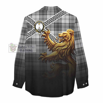 Glendinning Crest Tartan Women's Casual Shirt with Golden Lion Emblem Celtic Style - Tartan Vibes Clothing