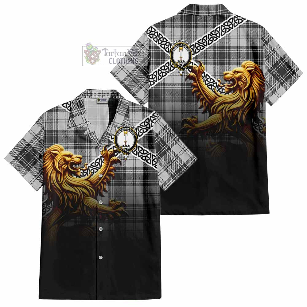 Glendinning Crest Tartan Hawaiian Shirt with Golden Lion Emblem Celtic Style - Tartan Vibes Clothing