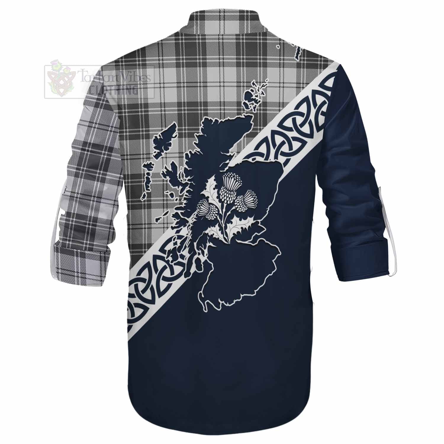 Glendinning Tartan Ghillie Kilt Shirt Featuring Thistle and Scotland Map - Tartan Vibes Clothing
