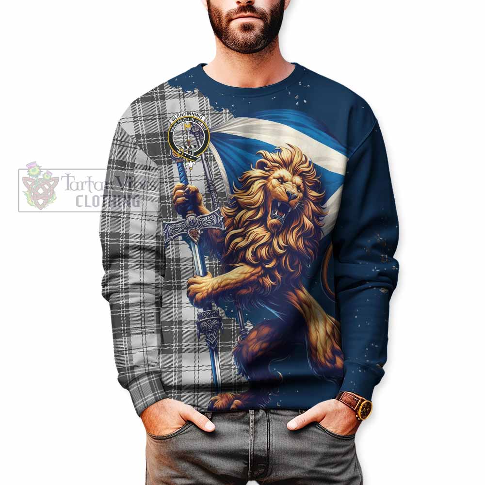 Glendinning Tartan Family Crest Sweatshirt with Scottish Majestic Lion - Tartan Vibes Clothing