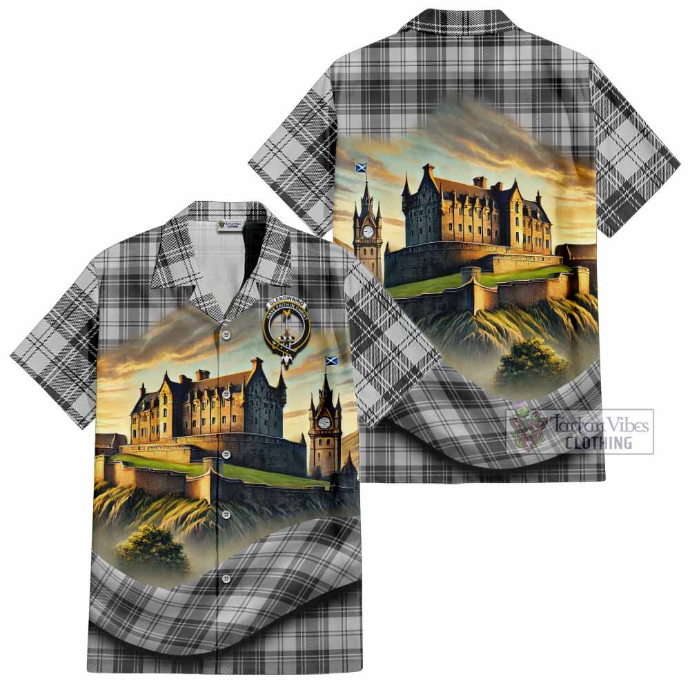 Glendinning Tartan Family Crest Hawaiian Shirt with Scottish Ancient Castle Style - Tartan Vibes Clothing