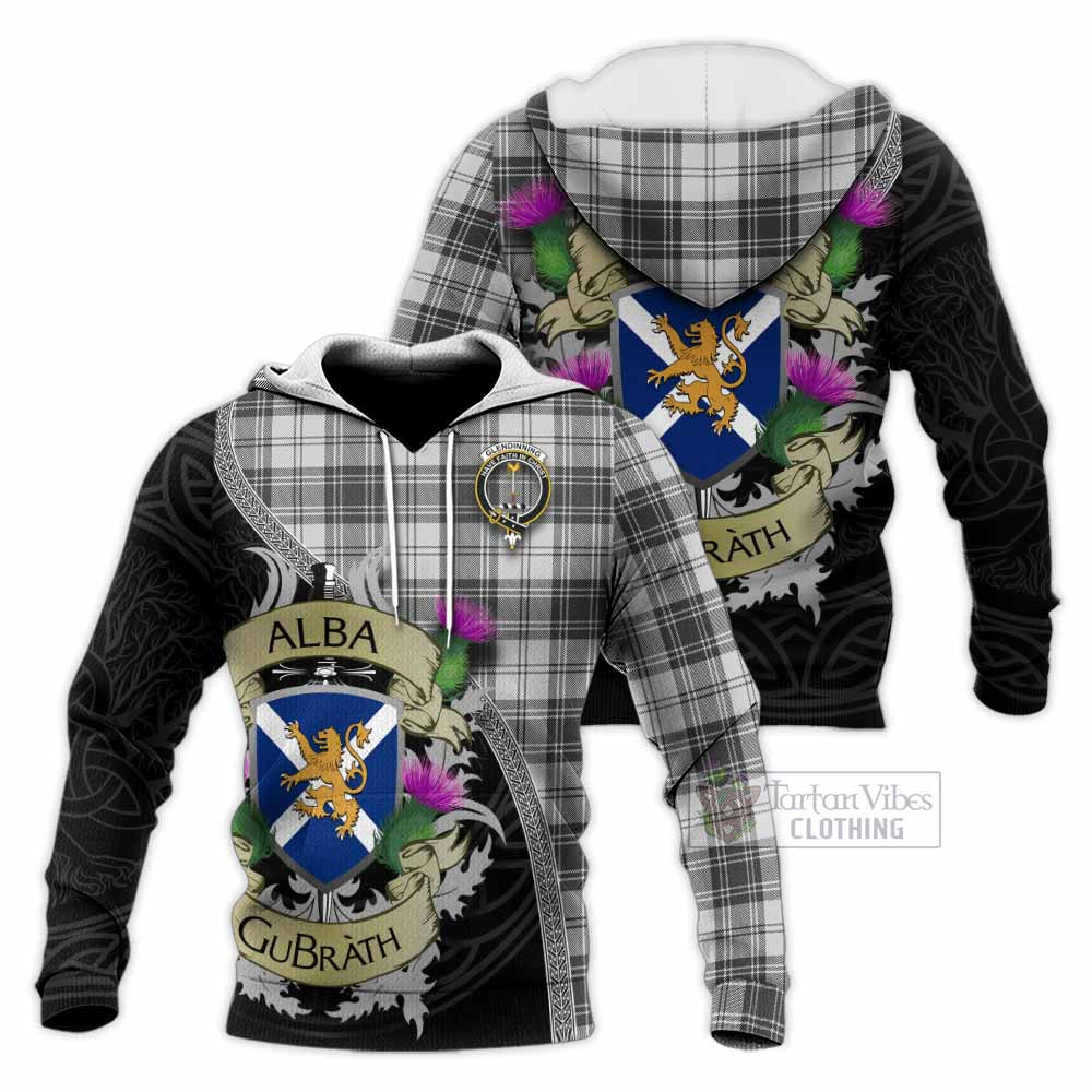 Glendinning Tartan Family Crest Knitted Hoodie Lion Rampant Royal Thistle Shield Celtic Inspired - Tartan Vibes Clothing