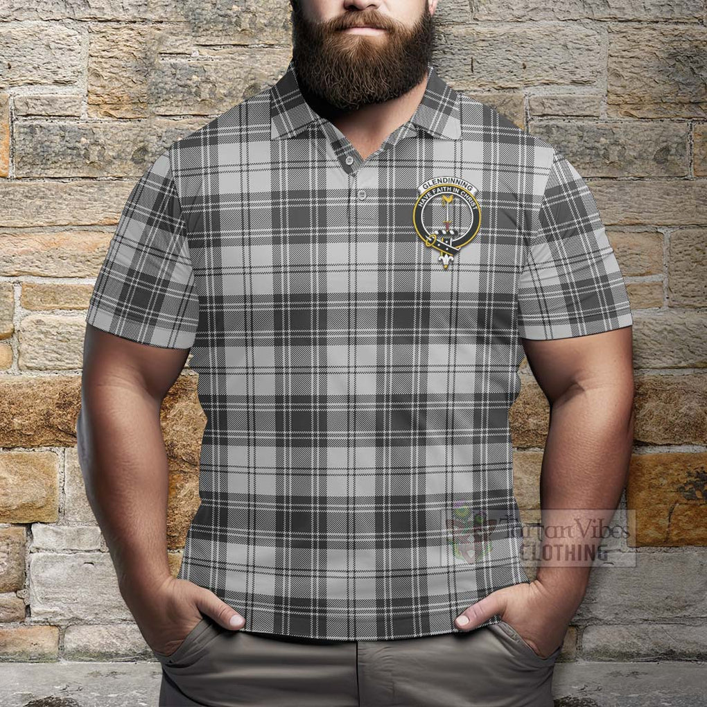 Glendinning Tartan Polo Shirt with Family Crest Celtic Skull Style - Tartan Vibes Clothing