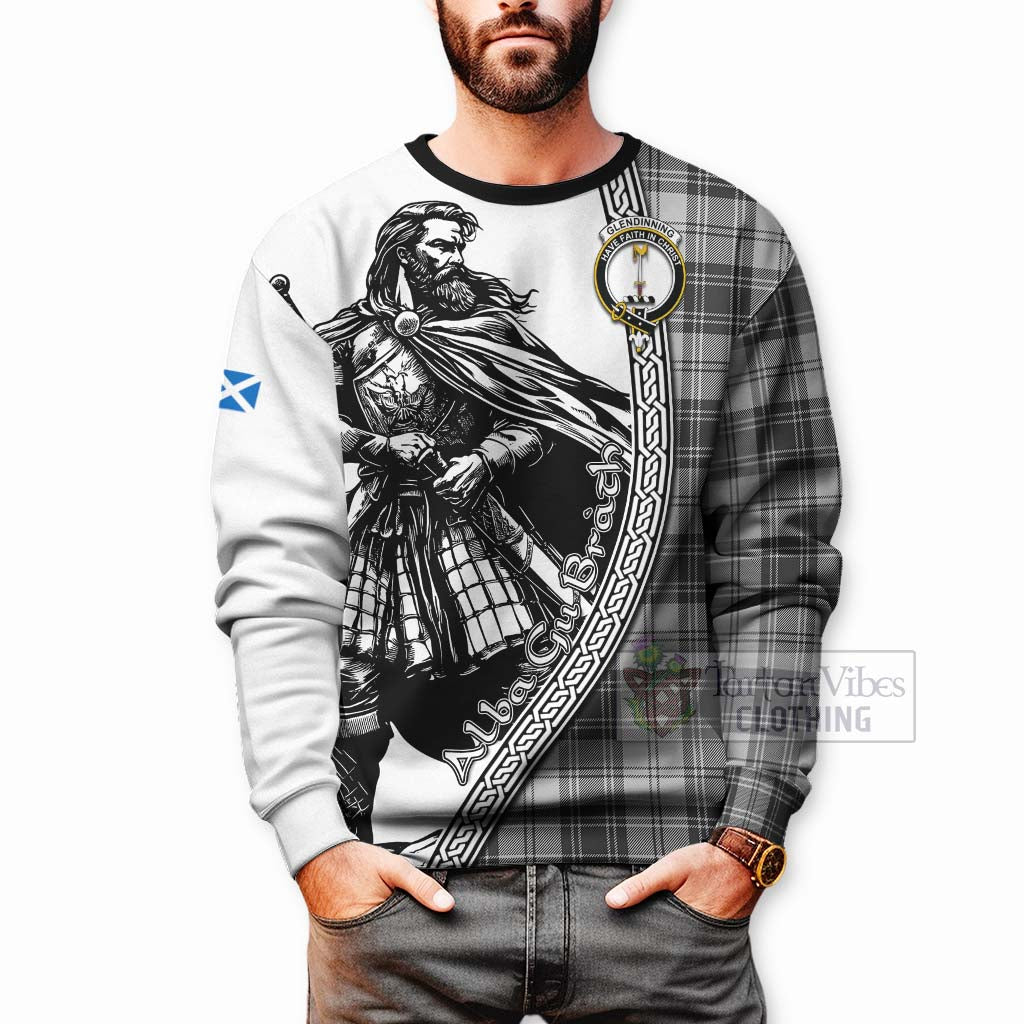 Glendinning Tartan Clan Crest Sweatshirt with Highlander Warrior Celtic Style - Tartan Vibes Clothing