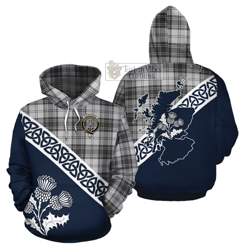 Glendinning Tartan Cotton Hoodie Featuring Thistle and Scotland Map Zip Hoodie - Tartan Vibes Clothing
