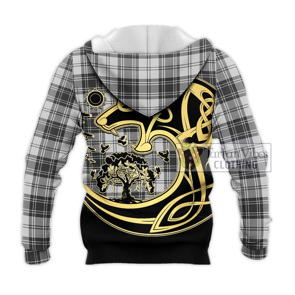 Glendinning Tartan Knitted Hoodie with Family Crest Celtic Wolf Style - Tartan Vibes Clothing
