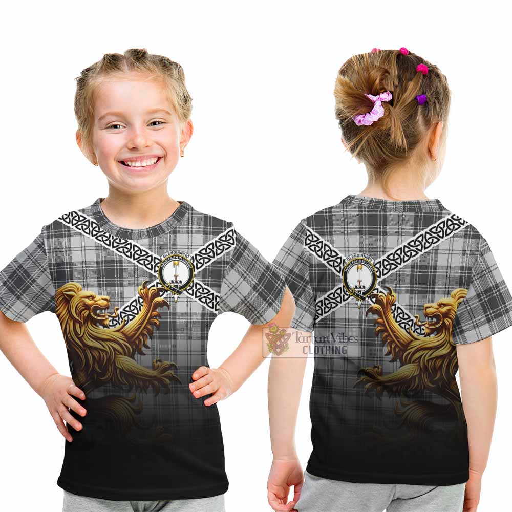Glendinning Crest Tartan Kid T-Shirt with Golden Lion Emblem Celtic Style - Tartan Vibes Clothing