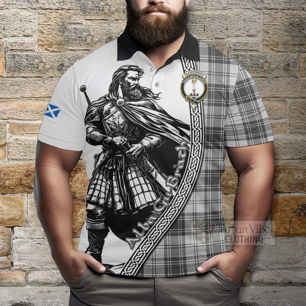 Glendinning Tartan Clan Crest Polo Shirt with Highlander Warrior Celtic Style - Tartan Vibes Clothing