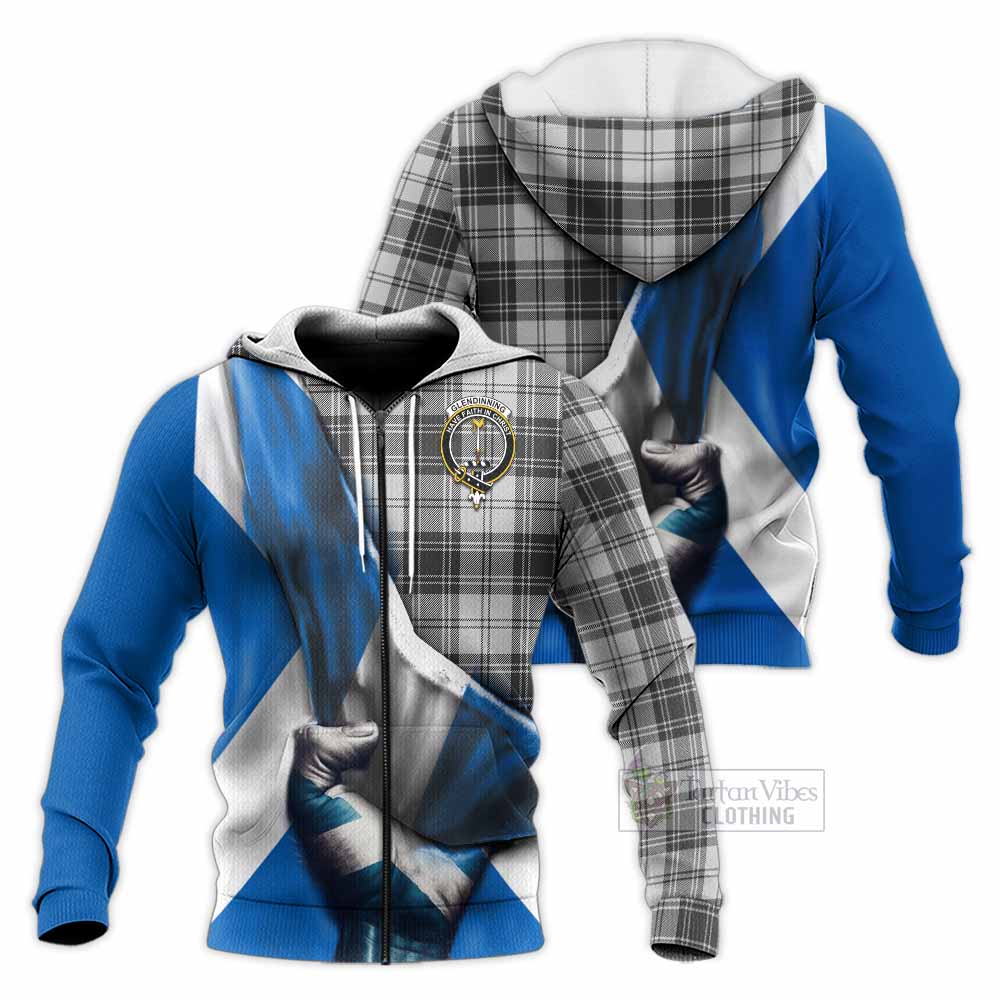 Tartan Vibes Clothing Glendinning Tartan Knitted Hoodie with Family Crest Scotland Patriotic Style