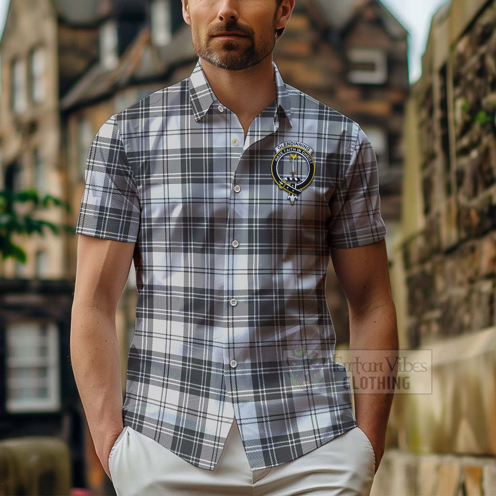 Glendinning Tartan Hawaiian Shirt with Family Crest Celtic Skull Style - Tartan Vibes Clothing