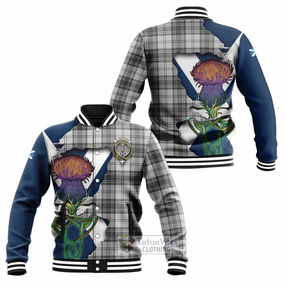 Tartan Vibes Clothing Glendinning Tartan Family Crest Baseball Jacket Scottish Thistle Celtic Inspired