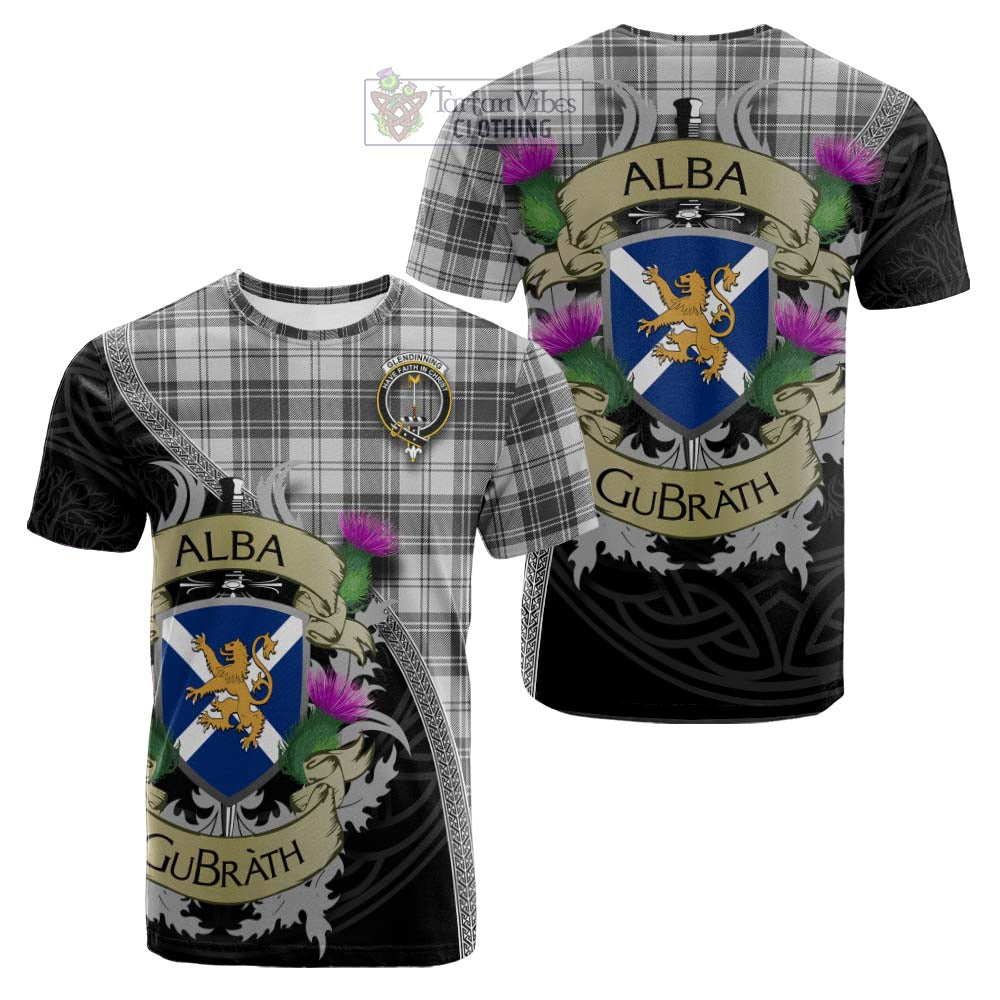 Tartan Vibes Clothing Glendinning Tartan Family Crest Cotton T-shirt Lion Rampant Royal Thistle Shield Celtic Inspired