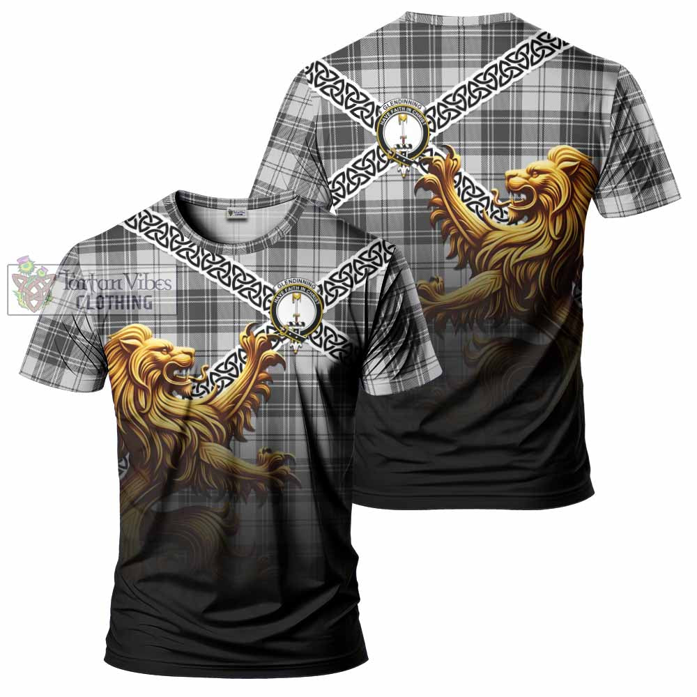 Glendinning Crest Tartan T-Shirt with Golden Lion Emblem Celtic Style - Tartan Vibes Clothing
