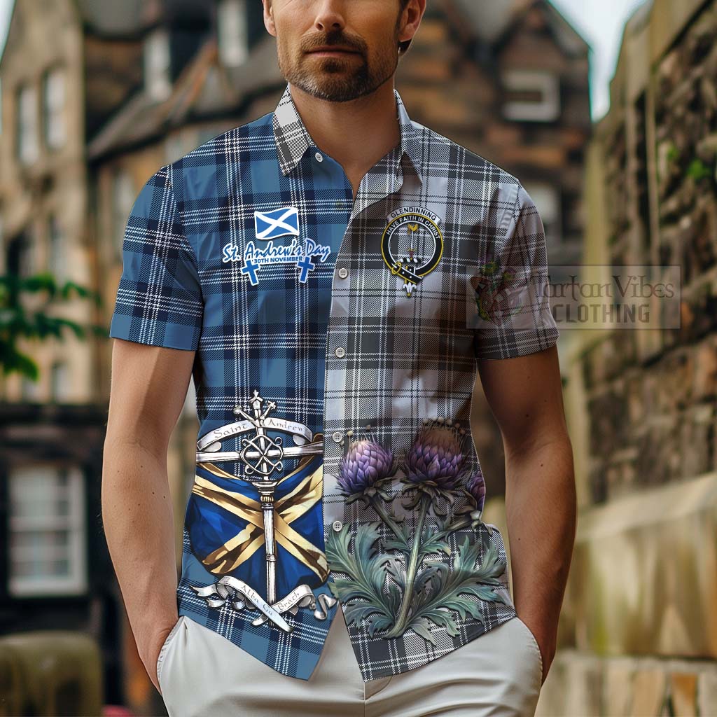 Glendinning Tartan Hawaiian Shirt Happy St. Andrew's Day Half Tartan Style - Tartan Vibes Clothing
