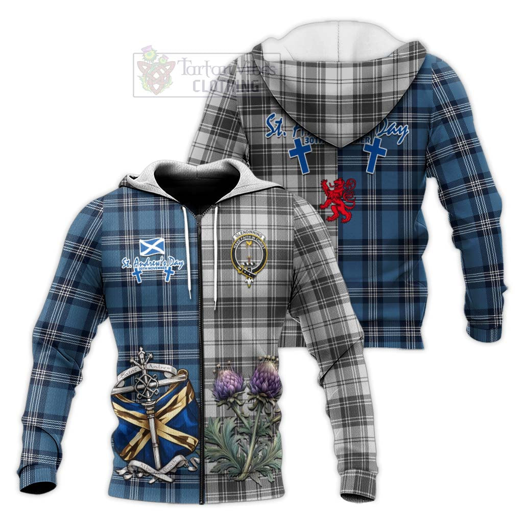 Glendinning Tartan Knitted Hoodie Happy St. Andrew's Day Half Tartan Style Unisex Knitted Zip Hoodie - Tartan Vibes Clothing
