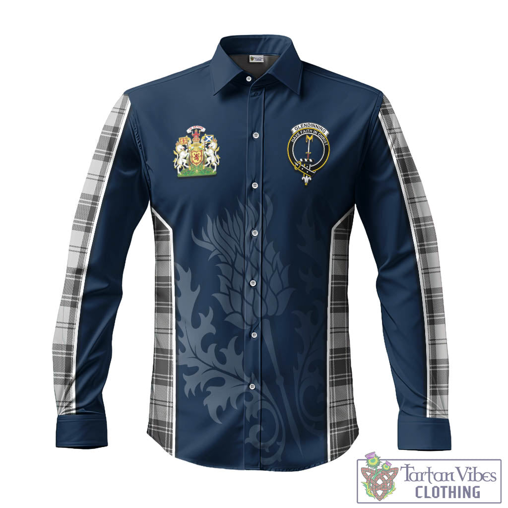 Glendinning Tartan Long Sleeve Button Up Shirt with Family Crest and Scottish Thistle Vibes Sport Style - Tartan Vibes Clothing