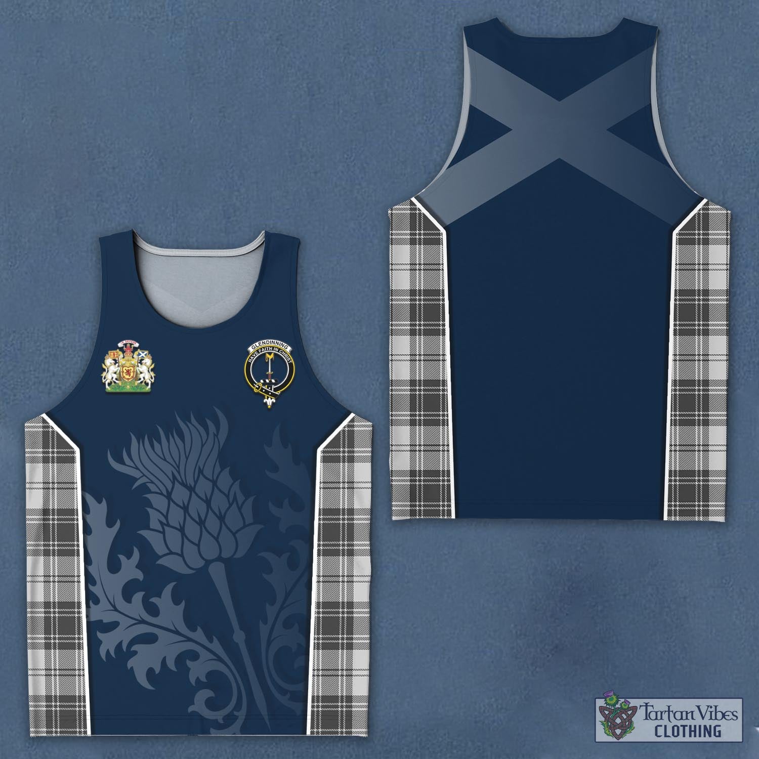 Glendinning Tartan Men's Tanks Top with Family Crest and Scottish Thistle Vibes Sport Style - Tartan Vibes Clothing