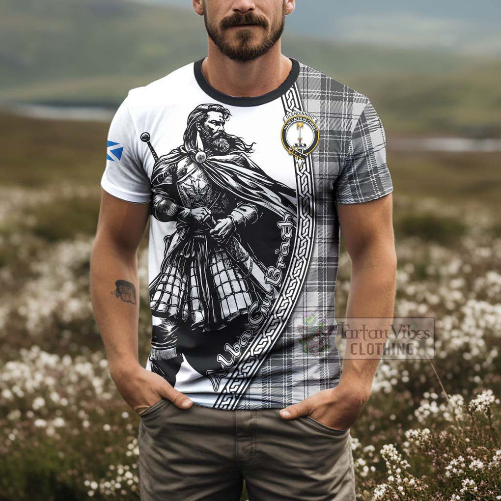 Glendinning Tartan Clan Crest T-Shirt with Highlander Warrior Celtic Style - Tartan Vibes Clothing