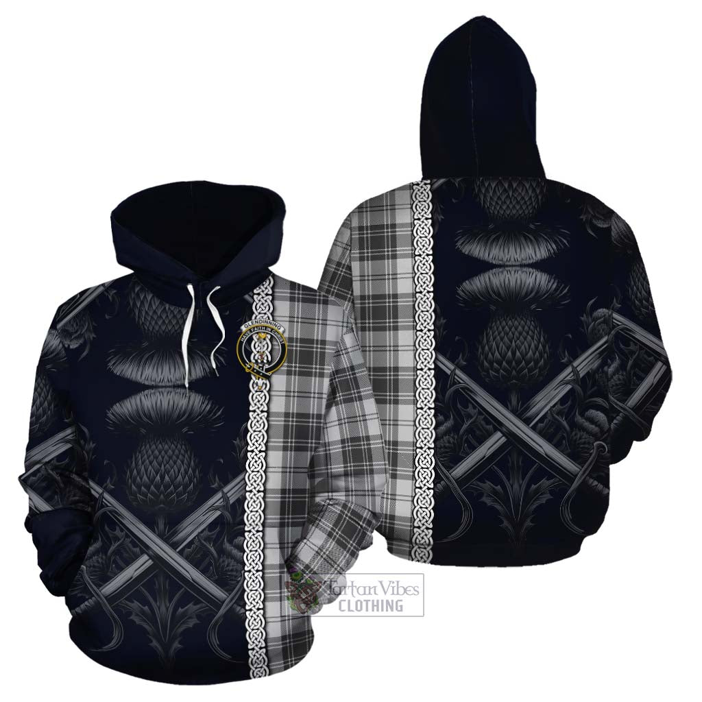 Glendinning Tartan Cotton Hoodie with Family Crest Cross Sword Thistle Celtic Vibes - Tartan Vibes Clothing