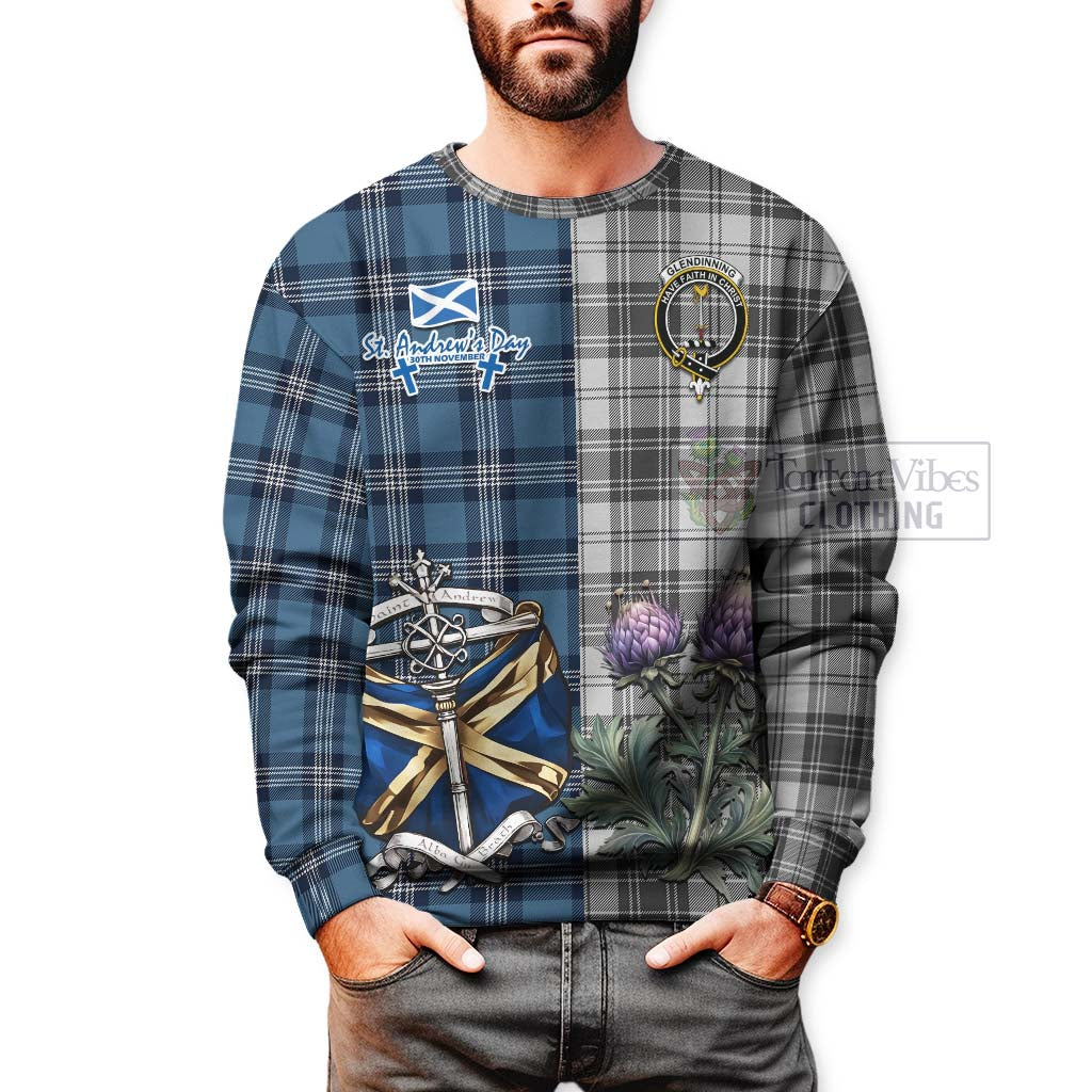 Glendinning Tartan Sweatshirt Happy St. Andrew's Day Half Tartan Style - Tartan Vibes Clothing
