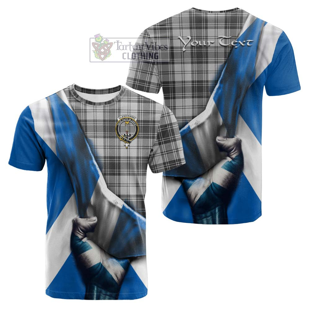 Tartan Vibes Clothing Glendinning Tartan Cotton T-shirt with Family Crest Scotland Patriotic Style