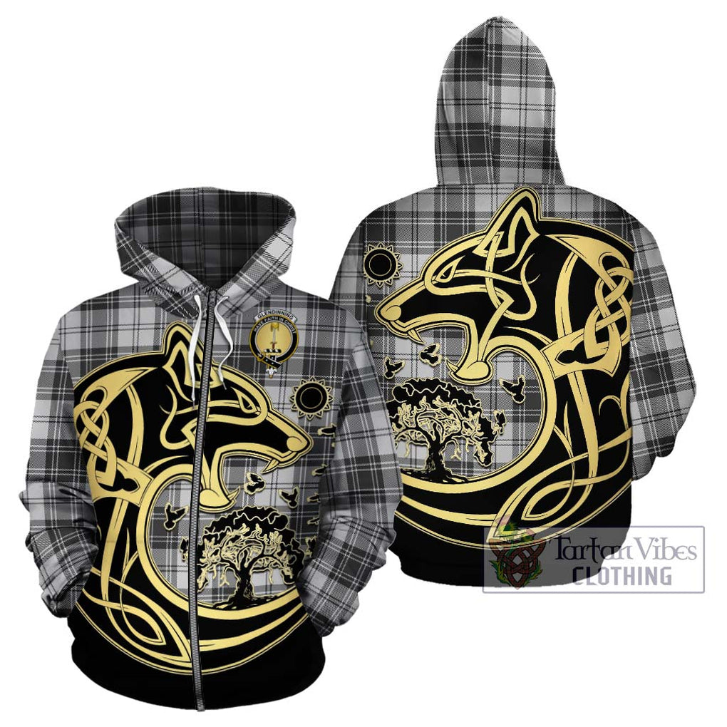Glendinning Tartan Hoodie with Family Crest Celtic Wolf Style - Tartan Vibes Clothing
