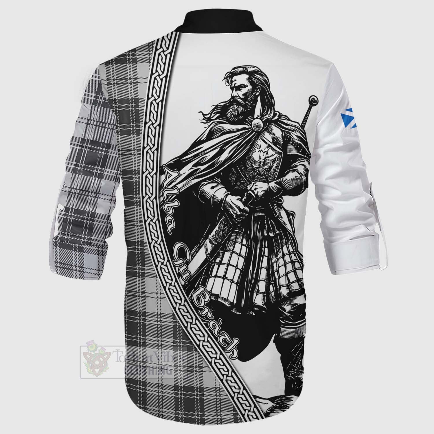 Glendinning Tartan Clan Crest Ghillie Kilt Shirt with Highlander Warrior Celtic Style - Tartan Vibes Clothing
