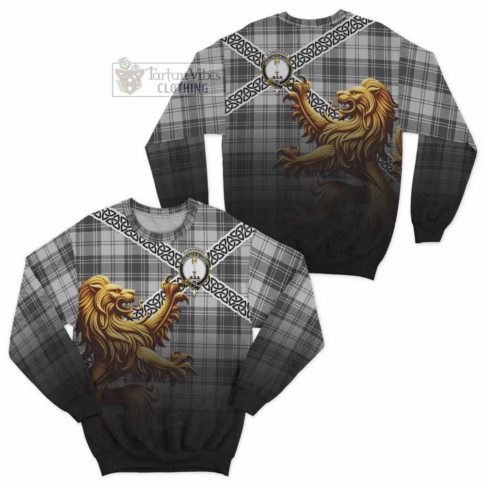 Glendinning Crest Tartan Sweatshirt with Golden Lion Emblem Celtic Style - Tartan Vibes Clothing