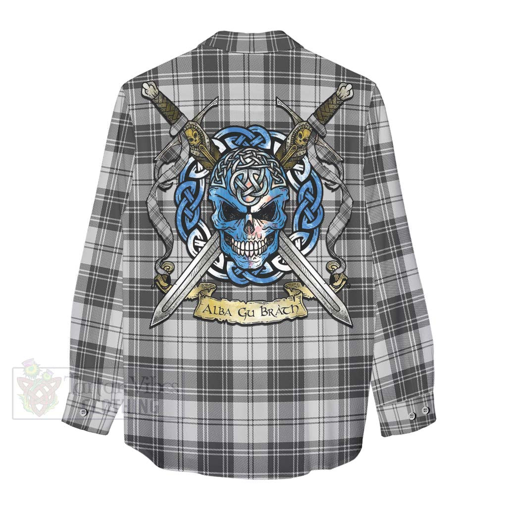 Glendinning Tartan Women's Casual Shirt with Family Crest Celtic Skull Style - Tartan Vibes Clothing