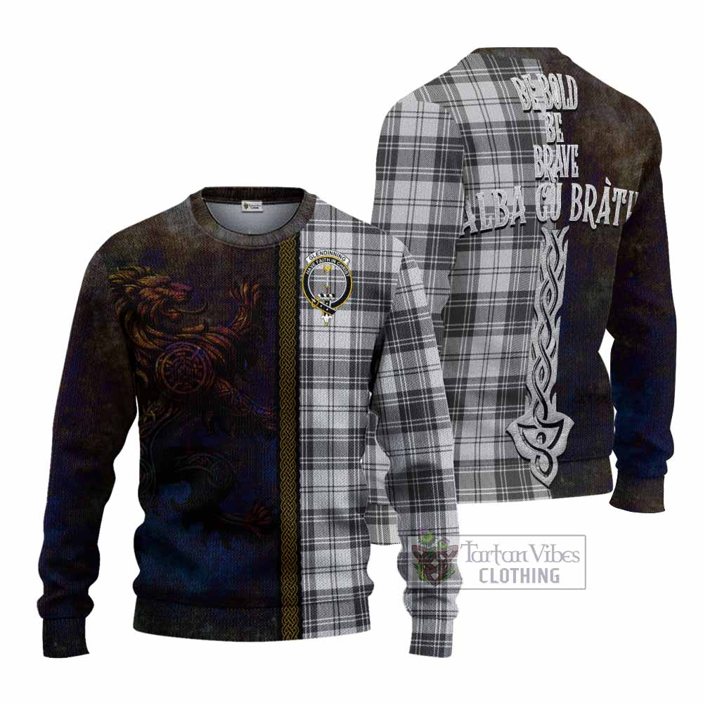 Tartan Vibes Clothing Glendinning Tartan Family Crest Knitted Sweater Alba Gu Brath Be Brave Lion Ancient Style