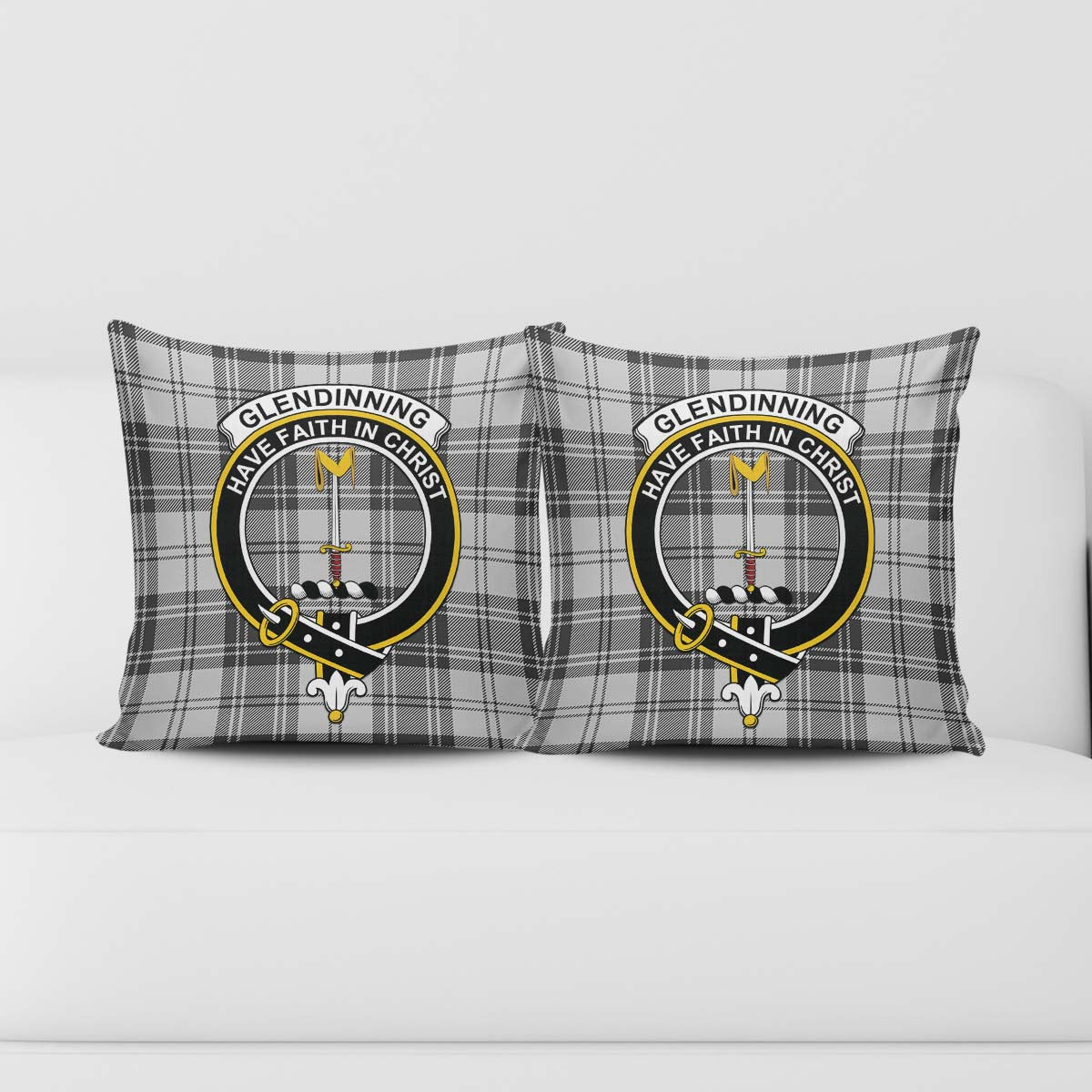 Glendinning Tartan Pillow Cover with Family Crest - Tartan Vibes Clothing