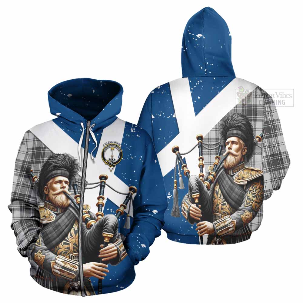 Glendinning Tartan Hoodie with Family Crest Scottish Bagpiper Vibes - Tartan Vibes Clothing