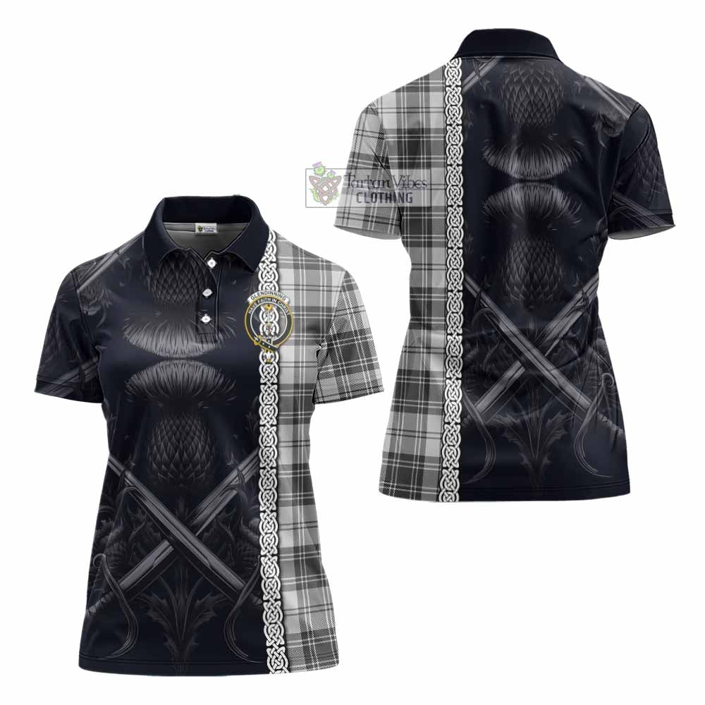Glendinning Tartan Women's Polo Shirt with Family Crest Cross Sword Thistle Celtic Vibes - Tartan Vibes Clothing