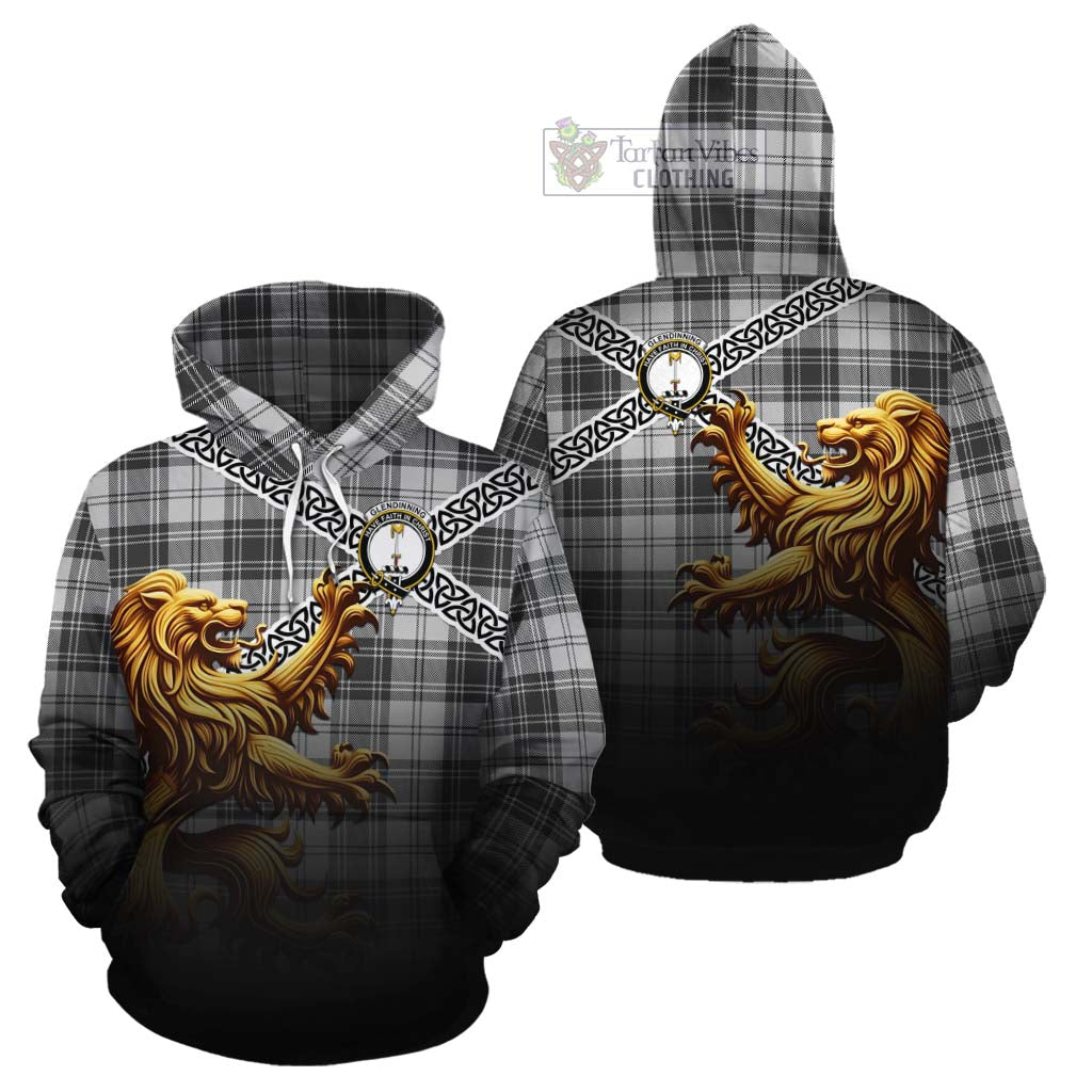 Glendinning Crest Tartan Cotton Hoodie with Golden Lion Emblem Celtic Style - Tartan Vibes Clothing
