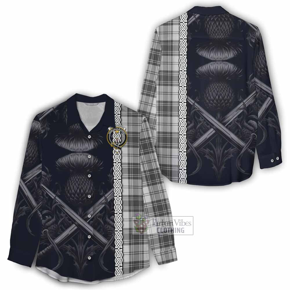 Glendinning Tartan Women's Casual Shirt with Family Crest Cross Sword Thistle Celtic Vibes - Tartan Vibes Clothing