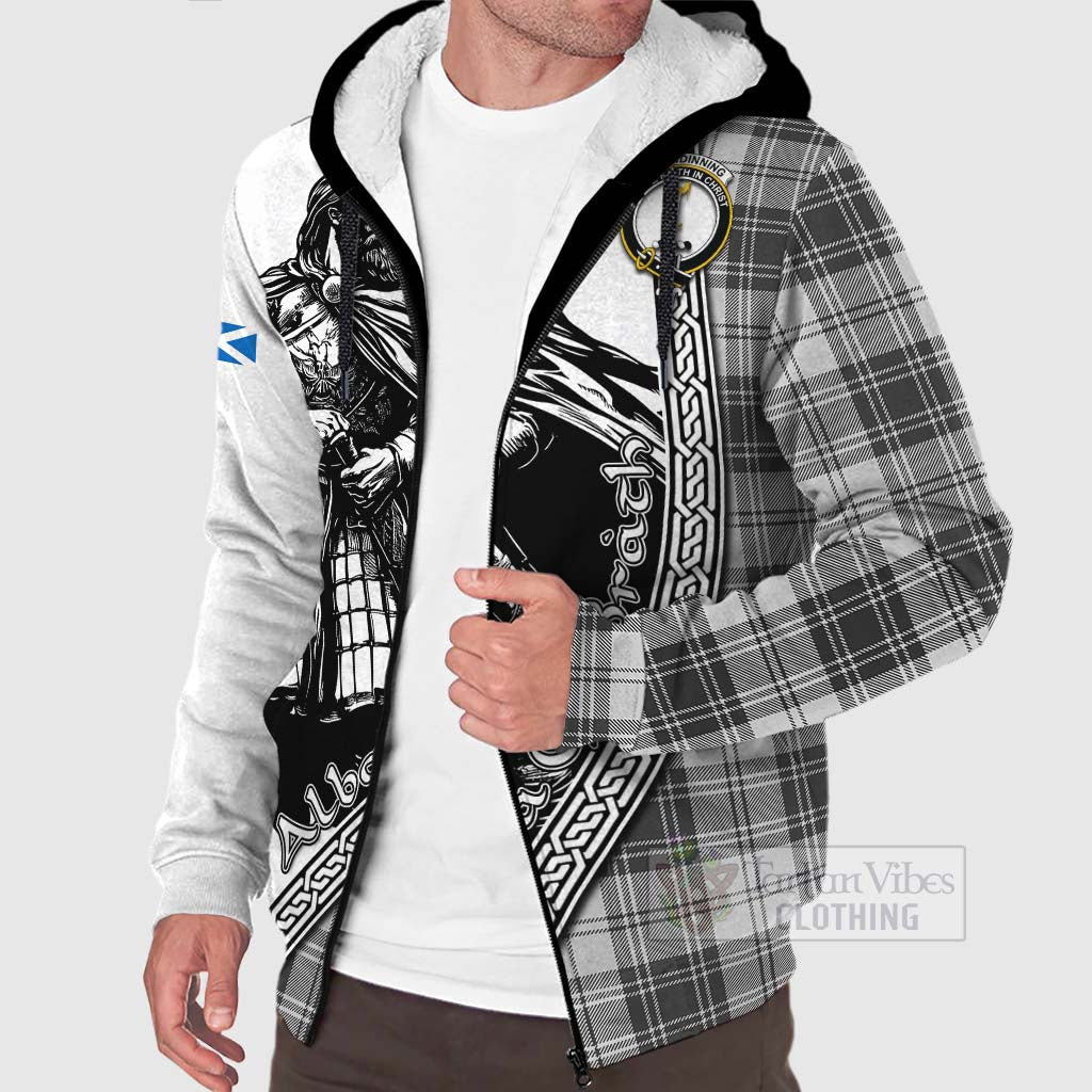 Glendinning Tartan Clan Crest Sherpa Hoodie with Highlander Warrior Celtic Style Unisex - Tartan Vibes Clothing