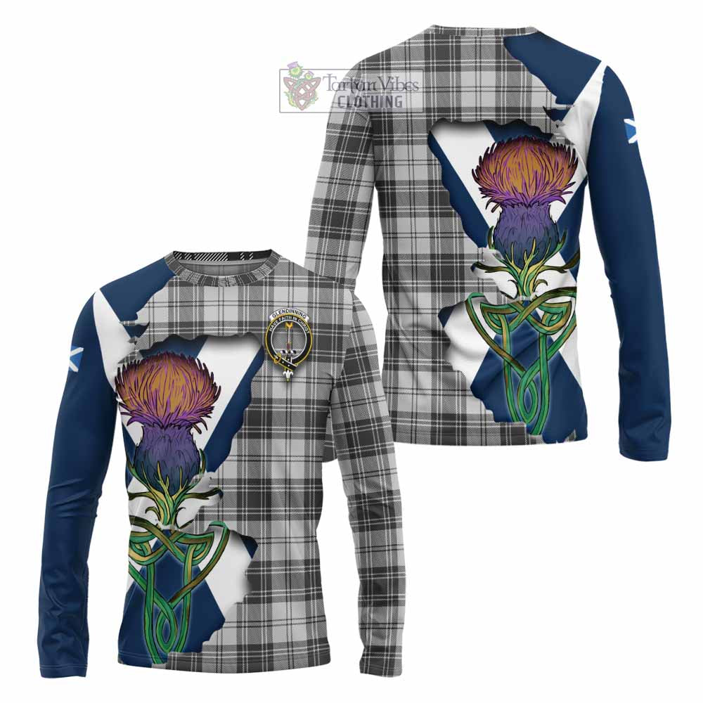 Tartan Vibes Clothing Glendinning Tartan Family Crest Long Sleeve T-Shirt Scottish Thistle Celtic Inspired