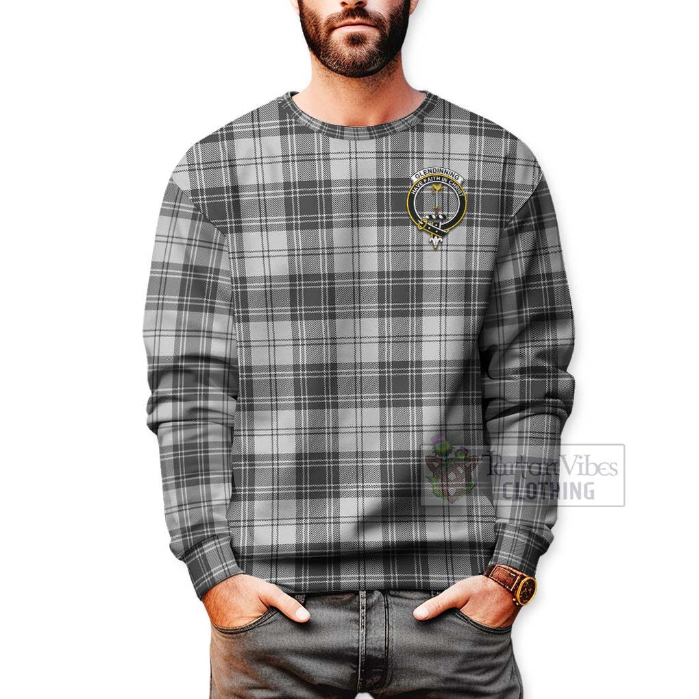 Glendinning Tartan Sweatshirt with Family Crest Celtic Skull Style - Tartan Vibes Clothing