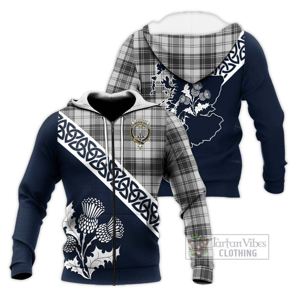 Glendinning Tartan Knitted Hoodie Featuring Thistle and Scotland Map Unisex Knitted Zip Hoodie - Tartan Vibes Clothing