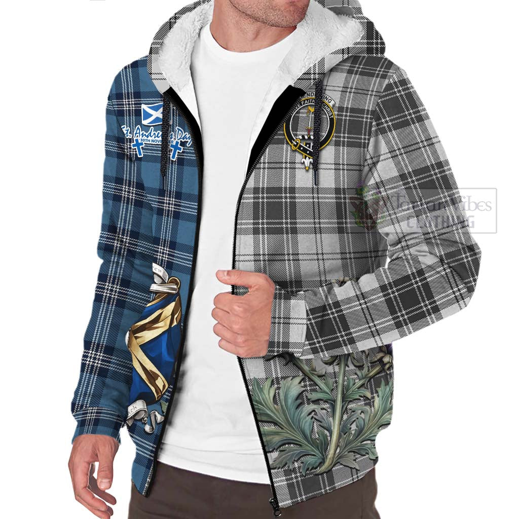Glendinning Tartan Sherpa Hoodie Happy St. Andrew's Day Half Tartan Style Unisex - Tartan Vibes Clothing