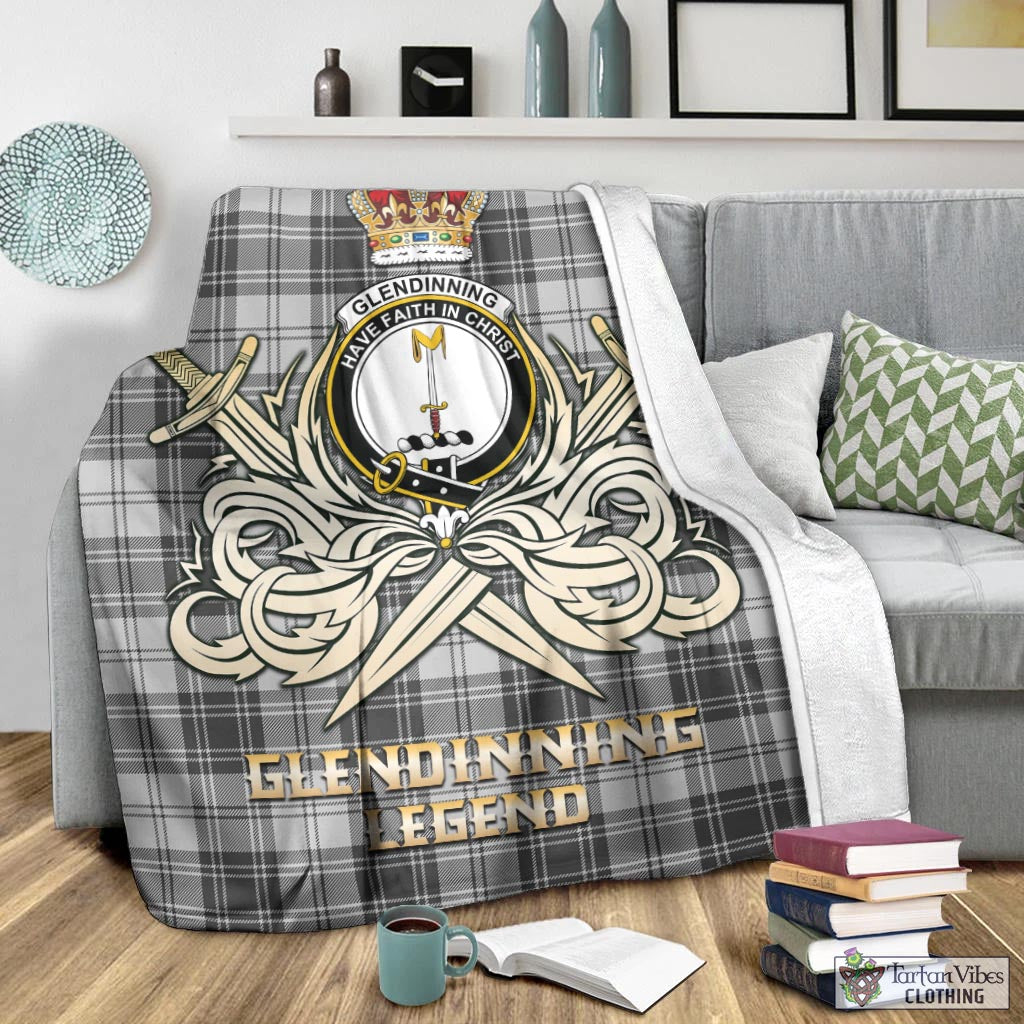 Glendinning Tartan Blanket with Clan Crest and the Golden Sword of Courageous Legacy - Tartan Vibes Clothing