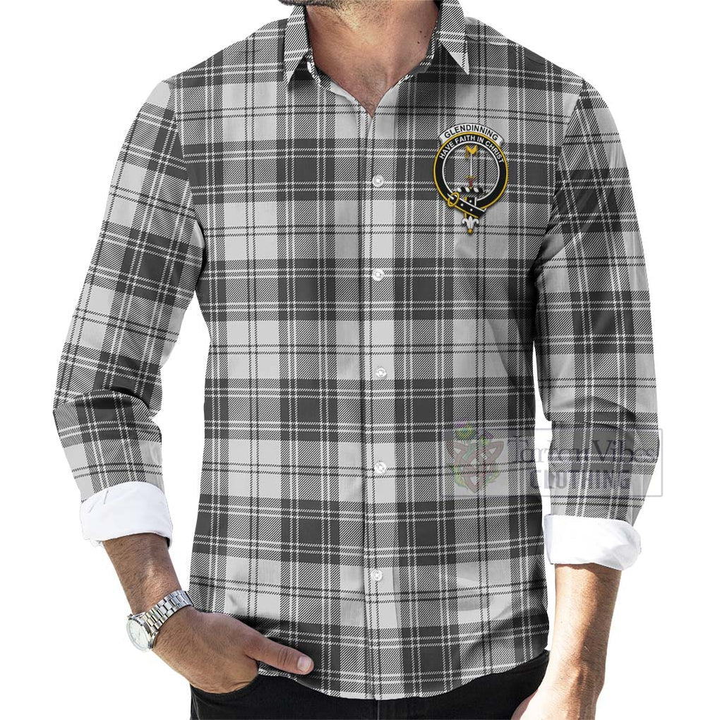 Glendinning Tartan Long Sleeve Button Shirt with Family Crest Celtic Skull Style - Tartan Vibes Clothing